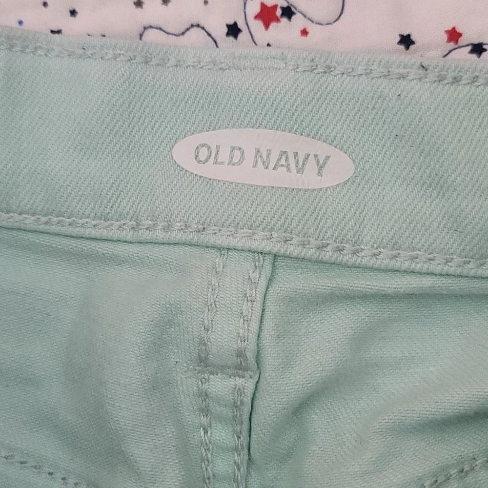 Old Navy Ombre Denim Shorts Girls Sz 14 Mint Green Aqua Blue Cuffed Summer Boho